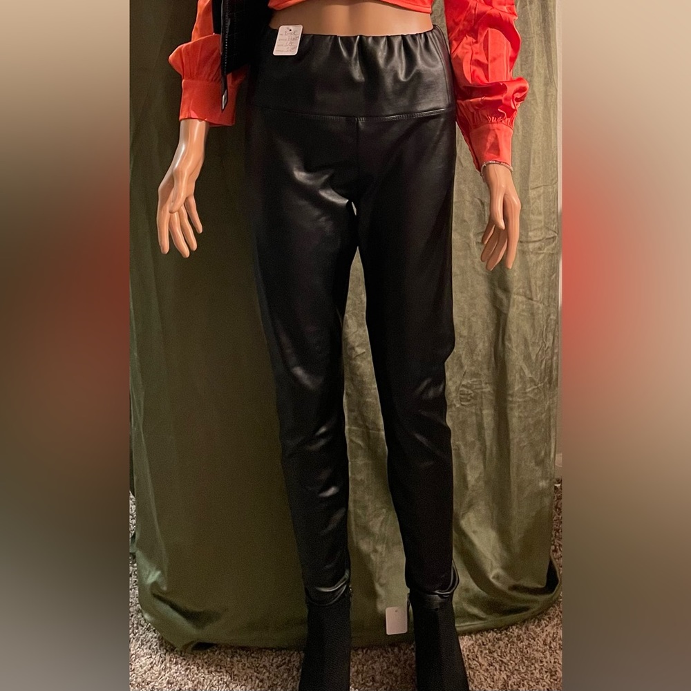 Black stretch fit leather pants